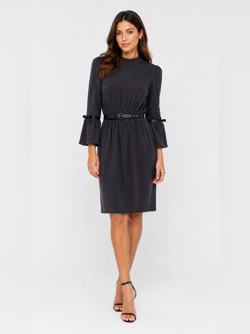 Andrew GN Dress Wool Bell Sleeve Pleated Shift